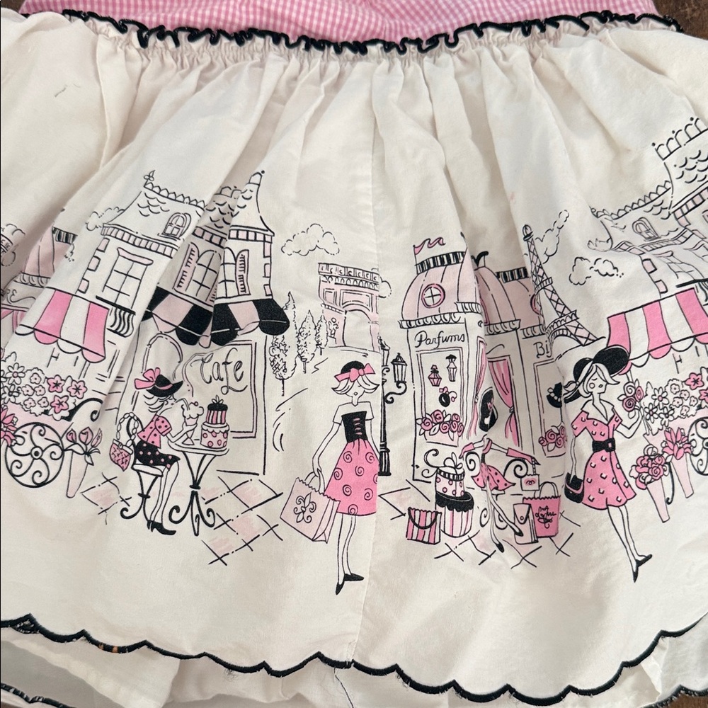 Parisian Cafe Print Skirt with Pink Waistband